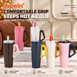 1100ml Stainless Steel Vacuum <b>Insulated</b> Tumbler with Handle and <b>Straw</b> Leak Proof Large Capacity Travel <b>Cup</b> for Office - Product Image 1