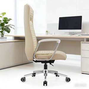 Chaise <span class=keywords><strong>de</strong></span> <span class=keywords><strong>bureau</strong></span> pivotante en cuir <span class=keywords><strong>de</strong></span> direction ergonomique moderne à dossier haut avec hauteur réglable - Product Image 5