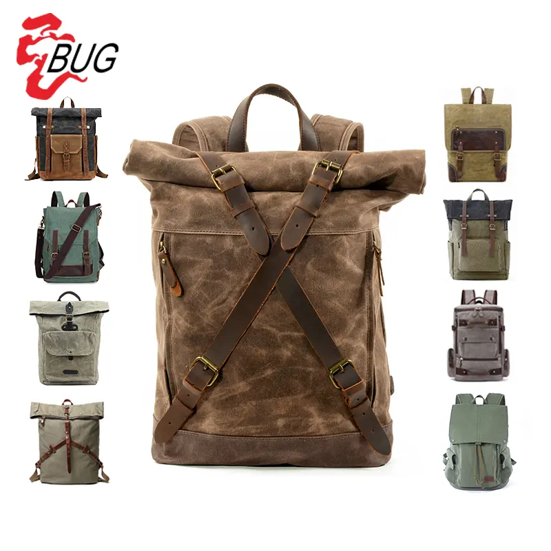 2023 New Arrival Large Capacity High Quality Waxed Canvas Backpack For Men Travel Backpack Bag For Women Leather Backpack Men