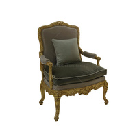 Fauteuil simple haut de gamme en velours vert foncé sculpté or, style baroque royal européen, pour villa de luxe et hall d'hôtel
