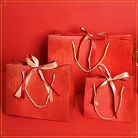 Sacs cadeaux en papier de qualité supérieure Red Lantern avec ruban, sacs d'emballage manuels pour le Nouvel An et les fêtes annuelles, logo personnalisé disponible