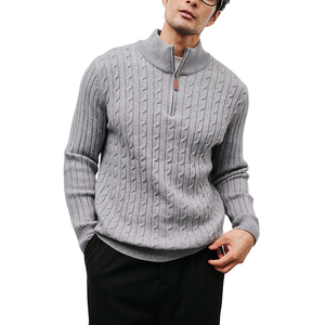 <span class=keywords><strong>Pull</strong></span> en maille torsadée pour <span class=keywords><strong>homme</strong></span>, <span class=keywords><strong>col</strong></span> <span class=keywords><strong>montant</strong></span> semi-zippé, style décontracté chic, couleur unie, luxe léger - Product Image 4