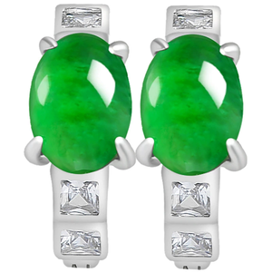 Natural genuine jade green egg-shaped ear <b>studs</b> in icy-grade stone. Set with S925 <b>silver</b>. Fashionable ladies' earrings - Product Image 4