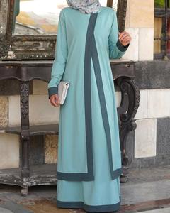 Oem khiêm tốn Muslim abaya Dress dài tay áo với độ tương phản sọc cho phụ nữ thanh lịch maxi Gown cho ramadan EID mặc - Product Image 1