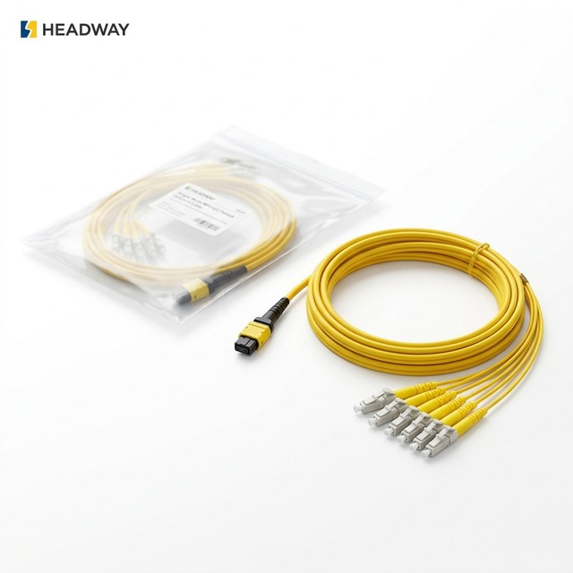 16 Core OS2 SM MPO to LC Fan-out Cable LSZH 1x 16 Core MPO Female to 8x Duplex LC Breakout High Speed 100G 50cm Jumper