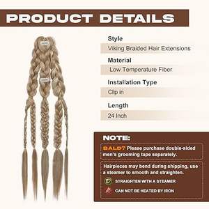 Extensiones <span class=keywords><strong>de</strong></span> Cabello Trenzado <span class=keywords><strong>de</strong></span> 24 Pulgadas Hechas a Mano con Clip, Estilo <span class=keywords><strong>Vikingo</strong></span> para Hombres, Accesorios <span class=keywords><strong>de</strong></span> Guerrero Renacentista para Halloween - Product Image 2
