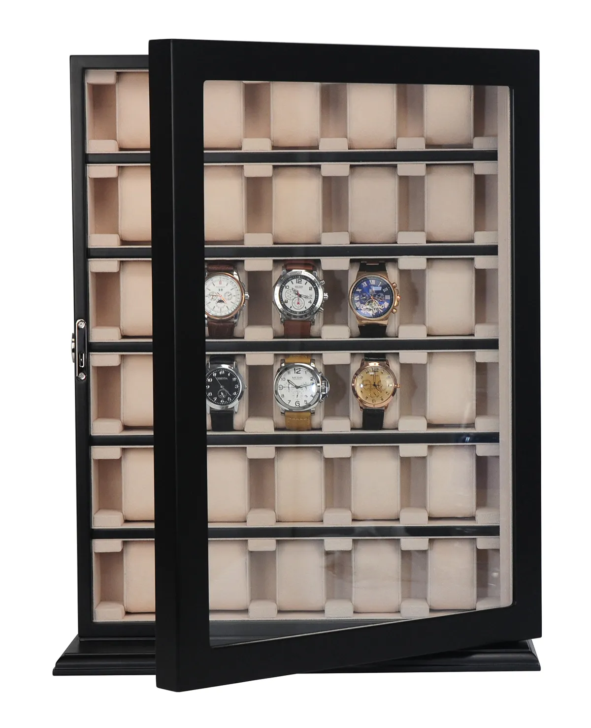 12 2030スロットブラック木製時計コレクターディスプレイボックス時計キャビネットスタンド