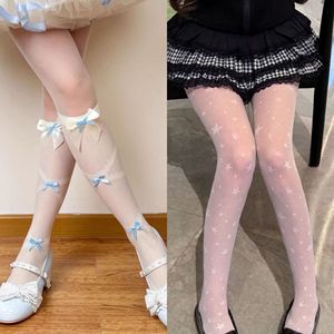 Lolita Stockings Knee High Off White Pink Bow Lace Transparent Women's Summer Thin Ballet Style Socks - Product Image 4