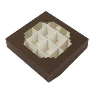 Caja <span class=keywords><strong>de</strong></span> embalaje <span class=keywords><strong>de</strong></span> papel <span class=keywords><strong>de</strong></span> 16 cuadrículas para galletas, dulces, Chocolate, macaron, con tapa transparente para ventana <span class=keywords><strong>de</strong></span> mascotas, color chocolate - Product Image 2