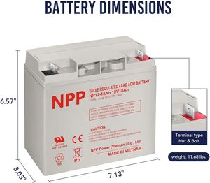 לנו מחסן <span class=keywords><strong>npp</strong></span> 12v 18ah סוללת עופרת אטומה סוללה נטענת חומצה נטענת עם אגוז & בורג (nb) מסוף - Product Image 4