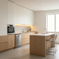 Meubles sur mesure pour toute la maison : Lit flottant, Armoire sans poignée à LED, Meuble de cuisine, Mobilier de salon moderne et minimaliste