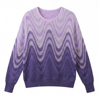 Pull en mohair à col rond pour femme, élégant, avec strass et rayures ondulées, finition artisanale, effet duveteux et scintillant, vente en gros