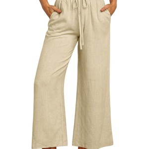 Nouveau pantalon large à taille élastique 2025, pantalon uni longueur cheville - Product Image 5