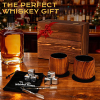 Coffret Cadeau de Luxe en Bois avec Pierres à Whisky, Tasses, Pince à Glace et Verre à Bourbon en Bois Carbonisé pour Hommes, Cadeaux, Petit Ami, Père