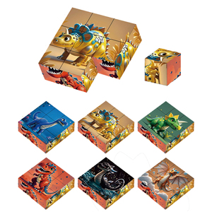 QS grosir mainan Puzzle plastik ABS Mini gaya kartun anak-anak dinosaurus hewan edukasi enam sisi Set Jigsaw balok <span class=keywords><strong>3</strong></span> + usia - Product Image 1