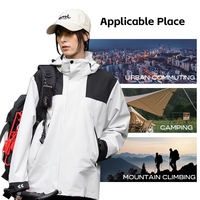 Veste de ski à capuche avec logo personnalisé, multi-poches, séchage rapide, manches longues, 100% polyester, coupe-vent, imperméable, pour la chasse et la randonnée