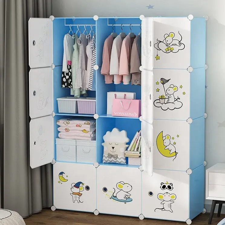 Armario organizador de dormitorio plegable Diy armario de bebé armario de almacenamiento de plástico para niños armario para ropa