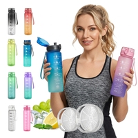Bouteille portable givrée anti-fuite de 1050 ml avec rappel de temps, motivante, écologique, unisexe, avec corde et ouverture à un clic