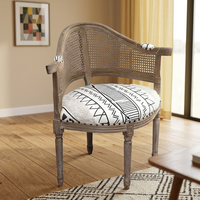 Fauteuil baril avec assise rembourrée et dossier en rotin canné, vente en gros, couleur personnalisée, OEM ODM, certifié FSC
