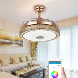 Retractable Ceiling Fan With Light And Speaker 7 Changing Color Led Fan Chandelier With Remote 36w 42 Inch