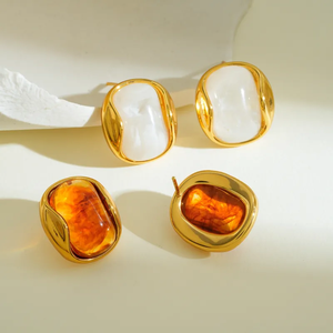 Modernos Pendientes Geométricos de Resina con Baño de Oro de 18K y Acero Inoxidable 304, Estilo Simple para Uso Diario de Mujeres - Product Image 3
