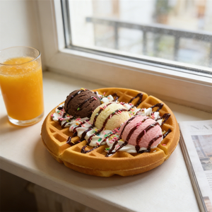 Maquette réaliste de gaufre belge 3Scoop Ice Cream, fausse présentation de dessert, accessoire de décoration pour café, magasin, vitrine commerciale, présentation artificielle - Product Image 4