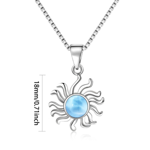 Colgante Vibrante con Remolino de Larimar y Efecto <span class=keywords><strong>Sol</strong></span> - Gema Azul Cielo Océano y Rayos Plateados Ondulados |   Joyería de Moda de Verano, Regalos al por Mayor - Product Image 2