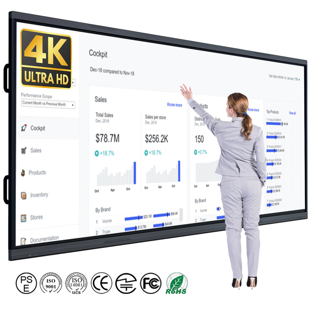 65 75 100 Inch Digital 4K Meeting Room Display Touch Screen Flat Panel Interactive Whiteboard Smart Board for School Teaching