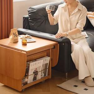 Table basse pliante en bois massif avec rangement et roulettes pour salon, usage domestique, chariot multifonctionnel, table à thé - Product Image 2