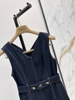 Robe en jean sans manches de haute qualité pour femmes, coupe évasée, couleur unie, avec ceinture, pour le printemps et l'été, mode décontractée