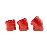 Coude rainuré 11.25 °   22.5 °   45 °   Raccord de tuyauterie rainuré en fonte ductile à 90 degrés pour la protection incendie PN10/PN16/PN25
