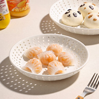 Assiette de cuisson vapeur en céramique sous glaçure de style américain pour pains vapeur, mantou, boulettes de fruits de mer, avec design de drainage en cage