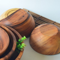 Ensemble de service de table en bois, vaisselle avec Logo personnalisé, bols à salade en bois d'acacia de cuisine, vente en gros, 4 pièces