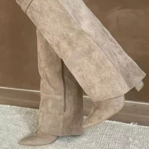 <span class=keywords><strong>Bottes</strong></span> mi-<span class=keywords><strong>mollet</strong></span> pour femmes à bout pointu, coupe droite, à boucle métallique, grande taille, talon épais, longueur pantalon - Product Image 1