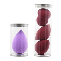 Boîte d'emballage cylindrique transparente en PET, fabriquée à partir de matériaux recyclés écologiques, avec gaufrage, pour éponge de maquillage, applicateur cosmétique