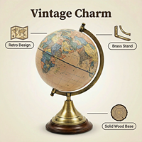 Globe terrestre vintage 20 cm avec support en métal bronze, carte en papier traditionnelle, décoratif, antique, anglais, personnalisable, pour bureau, géographie