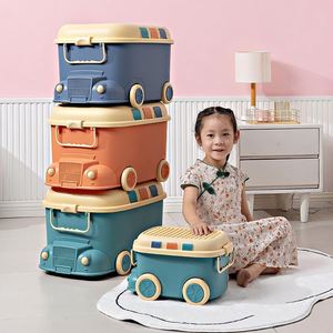 Plastic Lid Wholesale Kids Children Toy Box With Hole Train Organizer Fashion Design Big Volume Type Storage <b>Bin</b> Custom Logo - Product Image 2