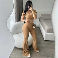 K24ST488 Ensemble tricoté de luxe pour femme, style européen et américain, collection Printemps/Été, avec haut court à col carré anti-plis