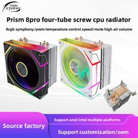Refroidisseur de processeur à visser Prism 8 Pro à quatre caloducs en cuivre, roulement fluide ARGB, durée de vie du ventilateur de 50000 heures, 38 CFM, 20 dBA, pour PC de bureau (emballé)