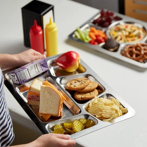 IKITCHEN Restaurant Edelstahl Rechteckige geteilte Lebensmittels chale 5 Fächer Food Plate Mess Trays für die Kantinen schule - Product Image 6