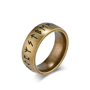 Viking Rune Ring <b>Titanium</b> Steel Unisex Men Women Everyday Wear Retro Style Letter Pattern Jewelry - Product Image 5