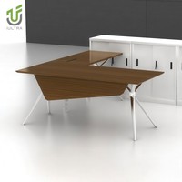 Bureau de direction modulaire en forme de L IULTRA moderne, facile à assembler, blanc et chêne, mobilier de bureau à domicile avec rangement