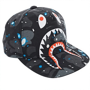 Cartoon Shark & <b>Leopard</b> <b>Print</b> Washed Baseball Cap Chains Unisex 6-Panel Fitted <b>Hat</b> Spring Summer Street Style Canvas Material - Product Image 5