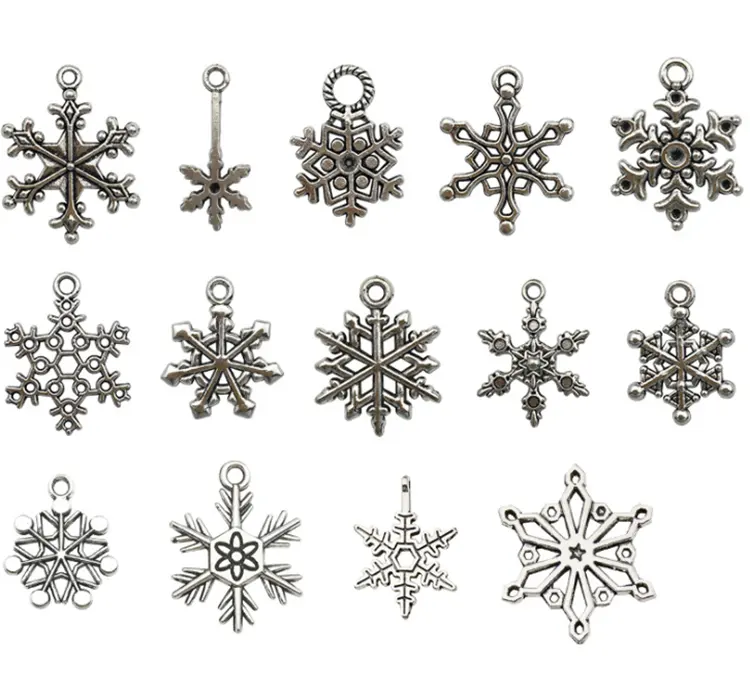Low MOQ Snowflake Charms Antique Silver Christmas Snowflake Charms Pendants for Jewelry Findings Making