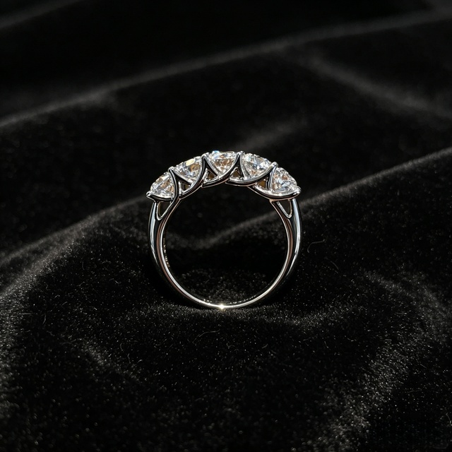 5 Stones 4.3MM DE VSVVS Round Brilliant Cut Lab Grown Diamond Wedding Band 18K Solid Gold Engagement Ring for Gift