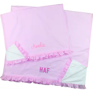 Serviette de plage personnalisée en gros Serviette de plage en seersucker vichy à volants Serviette de plage pour enfants