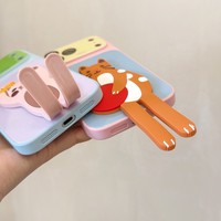 Coque de téléphone portable tendance avec motif animaux amusants et bandes néon, support intégré, pour iPhone 17 16 15 14 Pro Max, motif chien de dessin animé mignon, coque arrière avec support