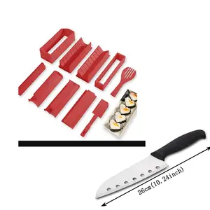 10 Miếng Dụng Cụ Làm Sushi Bằng Nhựa Deluxe Red DIY Sushi Rice Roll Khuôn Làm Sushi Cho Người Mới Bắt Đầu