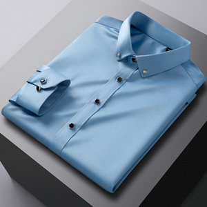 <span class=keywords><strong>Camicia</strong></span> da <span class=keywords><strong>uomo</strong></span> Casual Slim Fit Business tinta unita manica lunga senza rughe camicie di <span class=keywords><strong>raso</strong></span> di seta da <span class=keywords><strong>uomo</strong></span> di lusso - Product Image 2