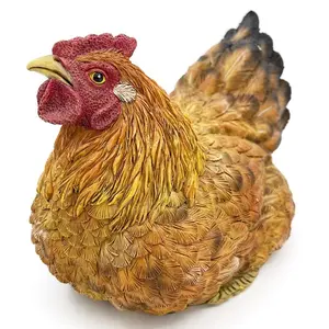 חיים גודל פסלי גן חיצוני בעלי החיים קישוט יושב תרנגולת זין שרף עוף צלמיות